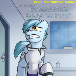 Size: 800x800 | Tagged: safe, artist:captainhoers, oc, oc only, oc:concorde, pegasus, pony, the sunjackers, cyberpunk, hospital, implied spitfire, nonbinary, offscreen character, offspring, parent:soarin', parent:spitfire, parents:soarinfire, solo