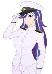 Size: 1280x1821 | Tagged: safe, artist:jonfawkes, starlight glimmer, human, unicorn, g4, admiral, alternate hairstyle, breasts, cap, clothes, cute, female, glimmerbetes, gloves, hat, humanized, military, military uniform, peaked cap, simple background, smiling, solo, uniform, white background