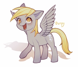 Size: 2744x2344 | Tagged: safe, artist:komiruu, derpy hooves, pegasus, pony, g4, blushing, cute, derpabetes, female, high res, mare, open mouth, simple background, solo, white background