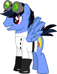 Size: 1270x1662 | Tagged: safe, artist:shadymeadow, oc, oc only, oc:professor jolt, pegasus, pony, clothes, goggles, lab coat, male, simple background, solo, stallion, transparent background