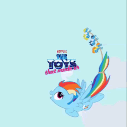 Size: 720x720 | Tagged: safe, artist:j-z-a, rainbow dash, soarin', spitfire, surprise (g4), pony, g4, animated, clothes, documentary, flying, gif, loop, looped, netflix, perfect loop, the toys that made us, toy, uniform, wonderbolts uniform, you spin me right round