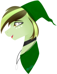 Size: 852x1095 | Tagged: safe, artist:okimichan, oc, oc:akane, pony, bust, clothes, cosplay, costume, female, link, mare, portrait, simple background, solo, the legend of zelda, transparent background