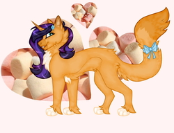 Size: 1120x860 | Tagged: safe, artist:glitchthunder, oc, oc only, oc:jewel fur, cat pony, hybrid, original species, abstract background, art trade, bow, female, fluffy, hairpin, interspecies offspring, looking at you, offspring, parent:capper dapperpaws, parent:rarity, parents:capperity, solo, tail bow