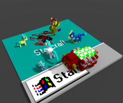 Size: 960x800 | Tagged: safe, artist:derek the metagamer, gallus, ocellus, sandbar, silverstream, smolder, yona, changedling, changeling, classical hippogriff, dragon, griffon, hippogriff, yak, g4, 16 colors, 3d, icon, microsoft windows, starcraft, voxel art, windows 95