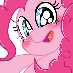 Size: 1000x1000 | Tagged: safe, artist:horatio_kun, pinkie pie, earth pony, pony, g4, blushing, bust, close-up, cute, diapinkes, female, heart, heart eyes, looking at you, mare, portrait, simple background, solo, white background, wingding eyes