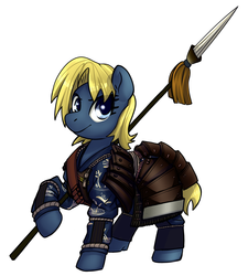 Size: 1280x1422 | Tagged: source needed, safe, artist:compound lift, oc, oc only, oc:choucho, earth pony, pony, armor, female, mare, samurai, simple background, solo, spear, weapon