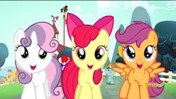 Size: 1280x720 | Tagged: safe, screencap, apple bloom, scootaloo, snails, snips, sweetie belle, twist, pony, unicorn, g4, colt, cutie mark crusaders, happy, male, smiling