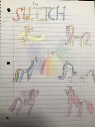 Size: 3264x2448 | Tagged: safe, artist:asiandra dash, applejack, fluttershy, pinkie pie, rainbow dash, rarity, twilight sparkle, alicorn, pony, g4, body swap, colored pencil drawing, hat, high res, lined paper, mane six, traditional art, twilight sparkle (alicorn)