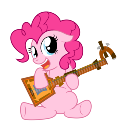Size: 4096x4096 | Tagged: safe, artist:dashyoshi, pinkie pie, pony, g4, absurd resolution, female, hoof hold, looking at you, musical instrument, open mouth, rock dog, simple background, sitting, solo, transparent background