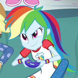 Size: 1077x1078 | Tagged: safe, screencap, applejack, rainbow dash, equestria girls, g4, cropped, female, gaming, offscreen character, solo focus