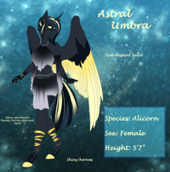 Size: 3256x3300 | Tagged: safe, artist:blackblood-queen, oc, oc only, oc:astral umbra, alicorn, anthro, unguligrade anthro, alicorn oc, anthro oc, clothes, commission, curved horn, female, freckles, high res, horn, mare, reference sheet, solo