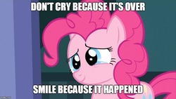 Size: 889x500 | Tagged: safe, edit, edited screencap, screencap, pinkie pie, baby cakes, g4, caption, dr. seuss, end of ponies, happy, image macro, impact font, meme, series finale, smiling, teary eyes, text