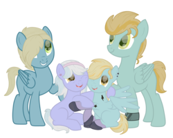 Size: 2500x2000 | Tagged: safe, alternate version, artist:elementbases, artist:irennecalder, oc, oc only, oc:dusty sparks, oc:jasper (ice1517), oc:lemon zap, oc:thunder rock, earth pony, pegasus, pony, icey-verse, blank flank, boots, brother and sister, clothes, collaboration, commission, ear piercing, earring, female, headband, high res, hug, jewelry, magical lesbian spawn, male, mare, next generation, offspring, one eye closed, open mouth, parent:lightning dust, parent:limestone pie, parents:limedust, piercing, raised hoof, shoes, siblings, simple background, sisters, socks, stallion, tattoo, trans male, transgender, transparent background, twins, wristband