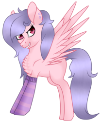 Size: 2311x2783 | Tagged: safe, artist:cindystarlight, oc, oc only, pegasus, pony, chest fluff, clothes, ear piercing, female, high res, looking at you, mare, piercing, simple background, socks, solo, spread wings, striped socks, transparent background, wings