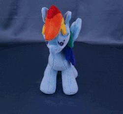 Size: 790x734 | Tagged: safe, artist:adamar44, rainbow dash, pony, g4, animated, gif, irl, loop, perfect loop, photo, plushie, rotating, stop motion