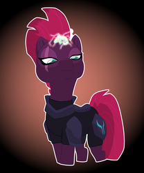Size: 7500x9000 | Tagged: safe, artist:chedx, fizzlepop berrytwist, tempest shadow, pony, unicorn, g4, my little pony: the movie, absurd resolution, armor, broken horn, eye scar, female, glowing horn, gradient background, horn, lightning, looking at you, looking down, looking down at you, magic, mare, scar, smug, solo, sparking horn, superior