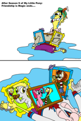 Size: 2668x4000 | Tagged: safe, artist:blackrhinoranger, autumn blaze, derpy hooves, pinkie pie, g4, 2 panel comic, comic, crossover, crying, ed (ed edd n eddy), ed edd n eddy, end of g4, end of ponies, final season, food, last season, muffin, pictures, sad, series finale blues, who's minding the ed