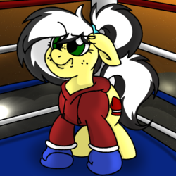Size: 1000x1000 | Tagged: safe, artist:binkyt11, artist:toyminator900, derpibooru exclusive, oc, oc only, oc:uppercute, earth pony, pony, angry, boxing gloves, clothes, female, hoodie, mare, scrunchy face, solo