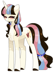 Size: 426x578 | Tagged: safe, artist:nocturnal-moonlight, oc, oc only, oc:loveless spell, pony, unicorn, chest fluff, eyes closed, female, mare, simple background, solo