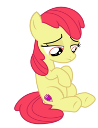Size: 1331x1731 | Tagged: safe, artist:sketchmcreations, edit, editor:slayerbvc, vector edit, apple bloom, earth pony, pony, g4, the fault in our cutie marks, accessory-less edit, adorabloom, cute, cutie mark, female, filly, looking down, missing accessory, sad, simple background, sitting, solo, the cmc's cutie marks, transparent background, vector