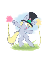 Size: 1280x1536 | Tagged: safe, artist:heir-of-rick, derpy hooves, pegasus, pony, g4, bipedal, female, grass, hat, mare, solo, the lorax, tongue out, truffula tree