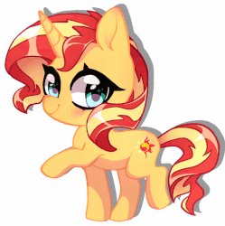 Size: 800x804 | Tagged: safe, artist:techycutie, sunset shimmer, pony, unicorn, g4, animated, blushing, chibi, cute, female, gif, heart, looking at you, shimmerbetes, simple background, smiling, solo, squishy, white background