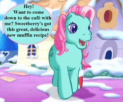 Size: 768x640 | Tagged: safe, edit, edited screencap, editor:korora, screencap, minty, pony, a very minty christmas, g3, bronybait, christmas, christmas stocking, cropped, cute, dialogue, holiday, implied sweetberry, mintabetes, snow