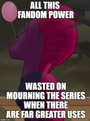 Size: 500x672 | Tagged: safe, edit, edited screencap, screencap, tempest shadow, pony, g4, my little pony: the movie, balloon, caption, cropped, end of ponies, female, image macro, impact font, in-universe pegasister, series finale blues, solo, text