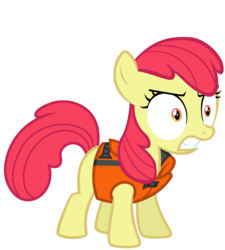 Size: 2100x2338 | Tagged: safe, artist:cloudy glow, edit, editor:slayerbvc, vector edit, apple bloom, earth pony, pony, g4, pinkie apple pie, accessory-less edit, angry, female, filly, gritted teeth, high res, lifejacket, missing accessory, pinpoint eyes, simple background, solo, transparent background, vector
