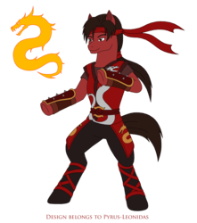 Size: 1861x2105 | Tagged: safe, artist:pyrus-leonidas, pony, series:mortal kombat:defenders of equestria, bipedal, clothes, crossover, liu kang, male, mortal kombat, ponified, simple background, stallion, transparent background