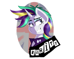 Size: 2161x1725 | Tagged: safe, artist:tehshockwave, rarity, pony, g4, it isn't the mane thing about you, alternate hairstyle, bust, dreamworks face, ear fluff, female, grin, mare, portrait, punk, raripunk, smiling, solo