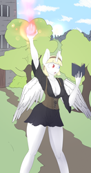 Size: 1794x3404 | Tagged: safe, artist:shadikbitardik, oc, oc only, oc:jiu jiu, alicorn, anthro, alicorn oc, auction, breasts, clothes, colored sketch, commission, dress, fantasy class, female, forest, heterochromia, magic, open clothes, solo, sorceress, ych result