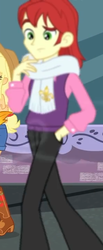 Size: 298x720 | Tagged: safe, screencap, applejack, nolan north, equestria girls, g4, my little pony equestria girls: better together, street chic, background human, clothes, cropped, male, offscreen character, pants, scarf