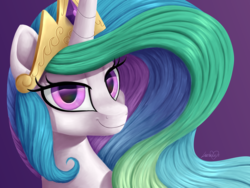 Size: 6000x4500 | Tagged: safe, artist:lavenderheartsmlp, princess celestia, alicorn, pony, g4, absurd resolution, bust, female, gradient background, looking at you, mare, signature, smiling, smiling at you, solo
