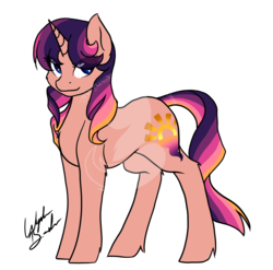 Size: 1829x1804 | Tagged: safe, artist:fuyusfox, oc, oc only, oc:last light, pony, unicorn, eye clipping through hair, female, magical lesbian spawn, mare, offspring, parent:sunset shimmer, parent:twilight sparkle, parents:sunsetsparkle, signature, simple background, solo, watermark, white background