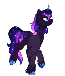Size: 1667x1929 | Tagged: safe, artist:fuyusfox, oc, oc only, oc:amethyst haze, pony, unicorn, crystal hooves, curved horn, ethereal mane, female, gradient horn, horn, mare, obtrusive watermark, offspring, parent:king sombra, parent:princess luna, parents:lumbra, simple background, solo, starry mane, unshorn fetlocks, watermark, white background