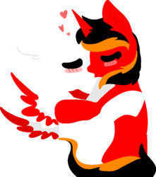 Size: 666x754 | Tagged: safe, artist:nootaz, oc, oc:red flame, pegasus, pony, unicorn, canada pone, commission, embrace, heart, kissing, love, simple background, spread wings, transparent background, wingboner, wings