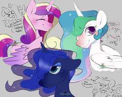 Size: 1280x1024 | Tagged: safe, artist:incubugs, princess cadance, princess celestia, princess luna, twilight sparkle, alicorn, pony, g4, blushing, female, heart eyes, lesbian, ship:twidance, ship:twilestia, ship:twiluna, shipping, sunshine sunshine, true love princesses, twilight sparkle (alicorn), twilight sparkle gets all the princesses, twilunestiance, wingding eyes