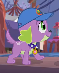 Size: 438x540 | Tagged: safe, screencap, spike, spike the regular dog, dog, equestria girls, g4, my little pony equestria girls: legend of everfree, cap, cropped, hat, male, paws, spike's dog collar, tail