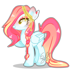 Size: 1252x1201 | Tagged: safe, artist:6-fingers-lover, oc, oc only, oc:pandora diamond heart, pegasus, pony, blushing, eyelashes, female, folded wings, mare, raised hoof, signature, simple background, smiling, solo, transparent background, white outline, wings