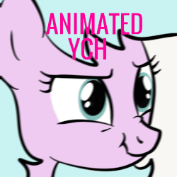 Size: 800x800 | Tagged: safe, artist:lannielona, pony, advertisement, animated, bust, commission, gif, meme, portrait, scrunchy face, silly, solo, triggered, vibrating, your character here