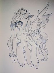 Size: 960x1280 | Tagged: safe, artist:lity, pegasus, pony, hat, monochrome, solo, traditional art