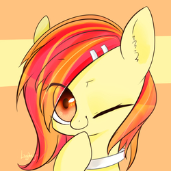 Size: 4048x4048 | Tagged: safe, artist:lity, oc, oc only, pony, absurd resolution, collar, hoof on chin, one eye closed, solo, wink