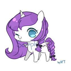 Size: 1400x1400 | Tagged: safe, artist:lity, oc, oc only, alicorn, pony, braid, braided tail, chibi, cute, no pupils, one eye closed, simple background, solo, watermark, white background, wink