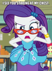 Size: 600x821 | Tagged: safe, edit, edited screencap, screencap, apple bloom, rarity, equestria girls, equestria girls series, g4, happily ever after party, caption, cyoa, glasses, happily ever after party: rarity, image macro, impact font, memeful.com, rarity's glasses, text
