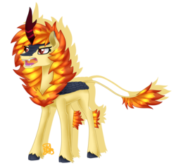 Size: 2062x1961 | Tagged: safe, artist:spokenmind93, oc, oc only, kirin, typhlosion, angry, fangs, growling, kirin oc, pokémon, ponikemon, ponymon, signature, simple background, solo, transparent background
