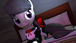 Size: 3840x2160 | Tagged: safe, artist:quicktimepony, octavia melody, earth pony, pony, g4, 3d, bed, clothes, female, high res, looking at you, maid, octamaid, pillow, sitting, solo, source filmmaker, tail