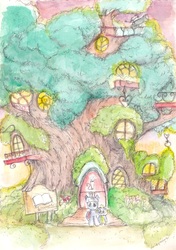 Size: 853x1215 | Tagged: safe, artist:daisymane, spike, twilight sparkle, dragon, pony, unicorn, g4, duo, female, flower, golden oaks library, looking at you, male, mare, telescope, traditional art, watercolor painting
