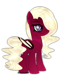 Size: 358x431 | Tagged: safe, artist:blossomic, oc, oc only, oc:crimson apple, bat pony, pony, female, hair over one eye, mare, signature, simple background, smiling, solo, transparent background