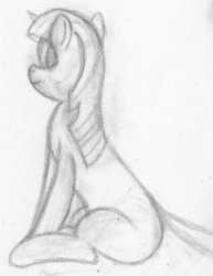 Size: 670x870 | Tagged: safe, artist:mfg637, twilight sparkle, pony, unicorn, g4, female, missing cutie mark, pencil drawing, simple background, sitting, sketch, smiling, solo, traditional art, unicorn twilight